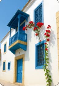 Maison bleue et blanche