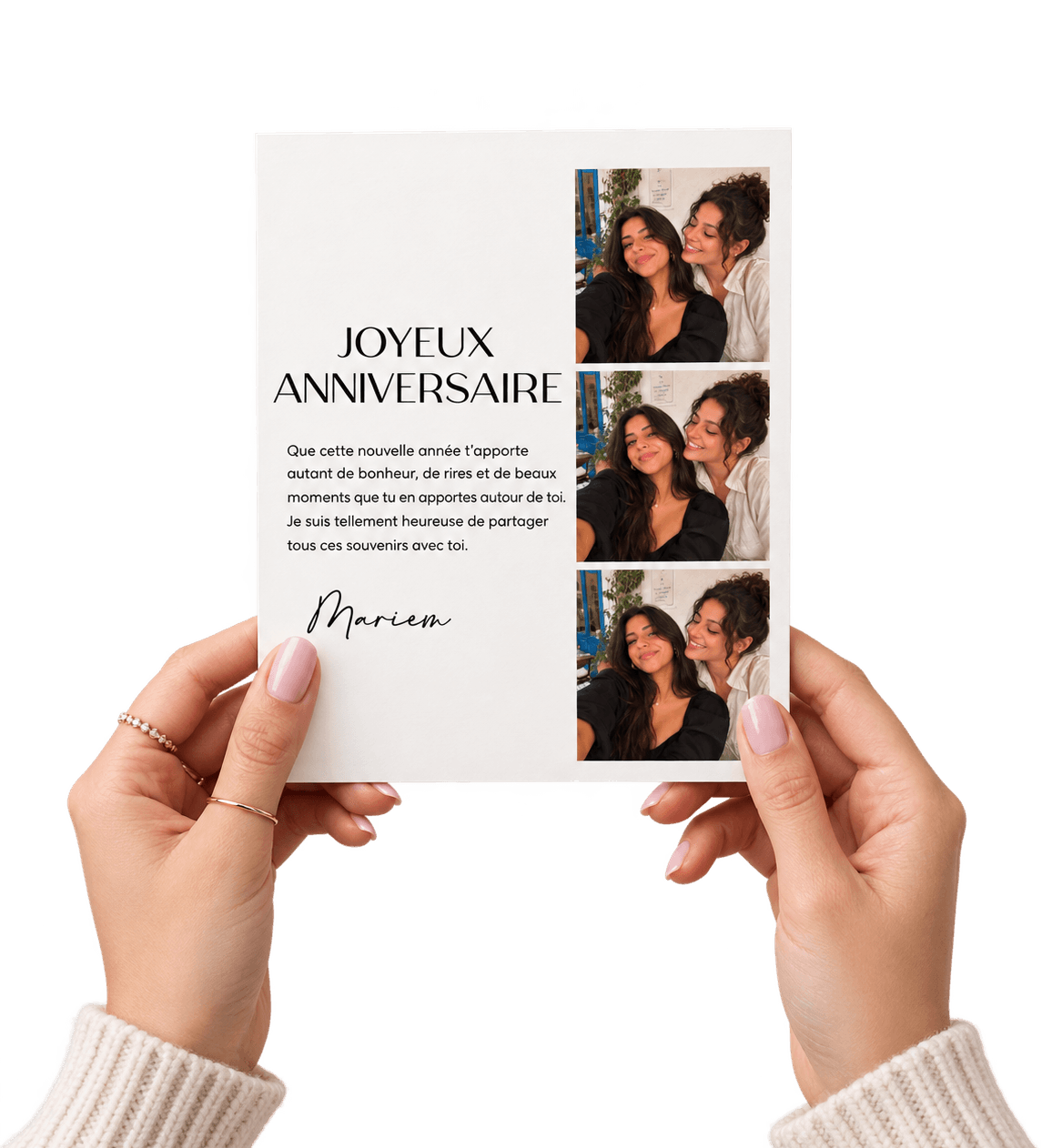 Carte cadeau Tsiwrat personnalisée, tenue en main